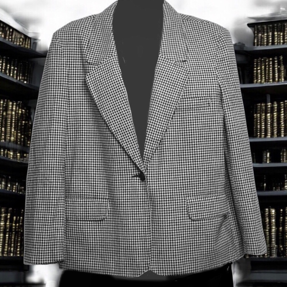 Vintage 90s Ultra Suede Blazer Black White Houndstooth Count Romi